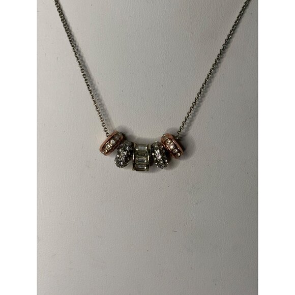 Banana Republic Rose Gold & Silver-Tone Crystal Bead Necklace With Adjustable Ch - Picture 8 of 9